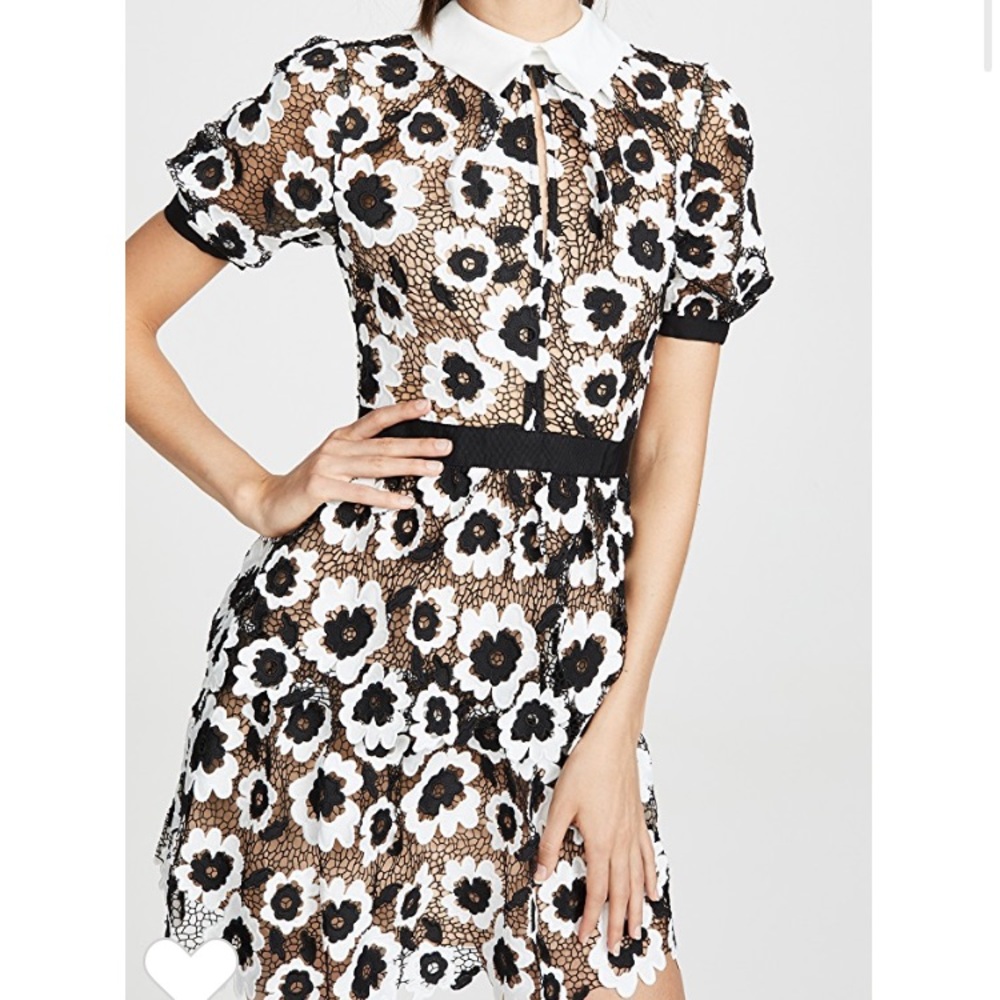 Self Portrait Abstract Floral Guipure Mini Dress